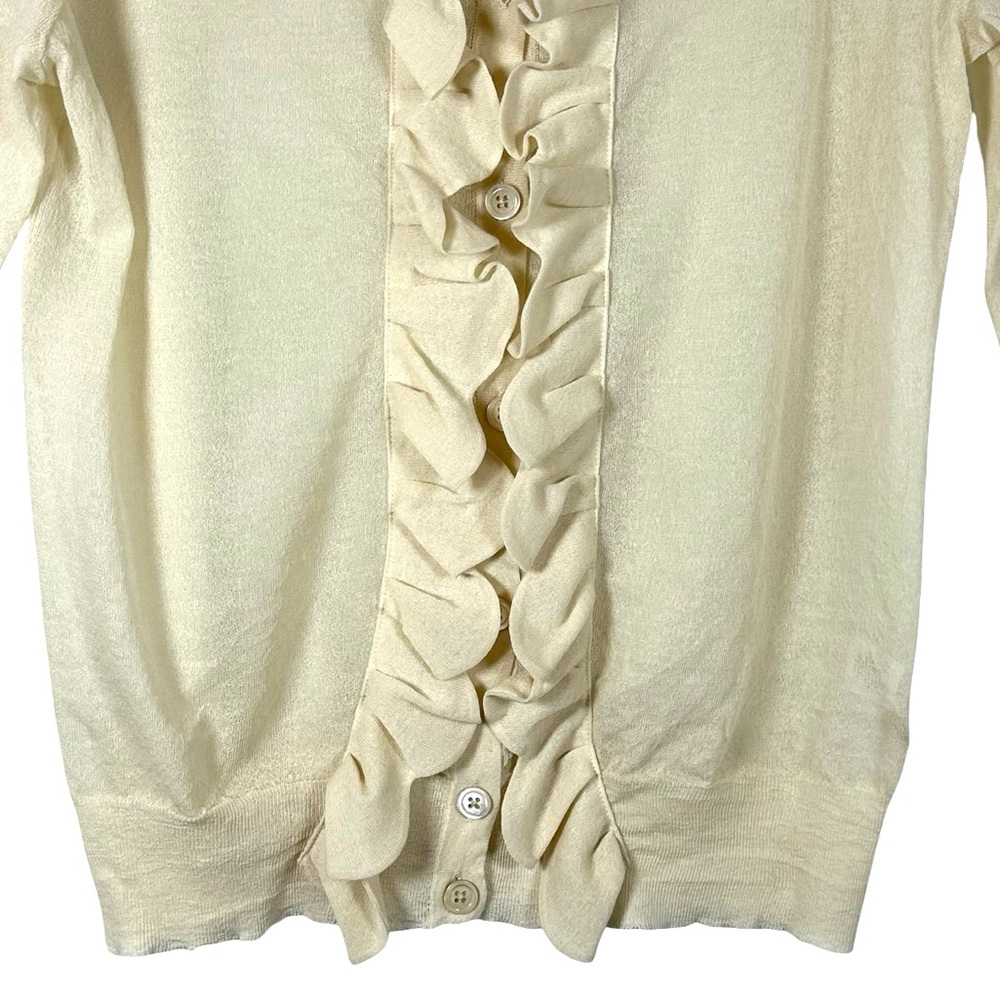 J. Crew NWT Semi-Sheer Ruffle Front Button Up Neck Cardigan Sweater Size Large - Picture 4 of 11